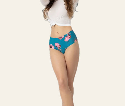 Culotte brésilienne fleurie fond bleu