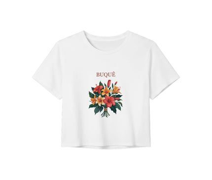 Buquê — crop top bouquet tropical, coupe courte — Blanc