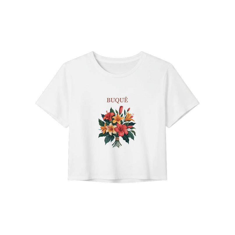Buquê — crop top bouquet tropical, coupe courte — Blanc