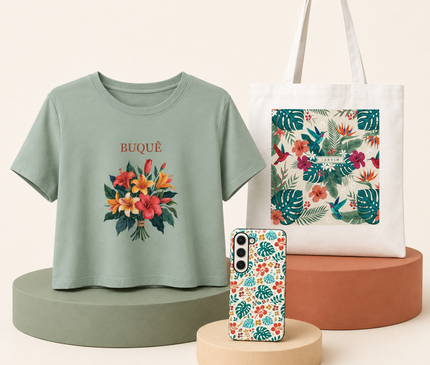 Pack Floral Brésil — crop top, tote bag et coque