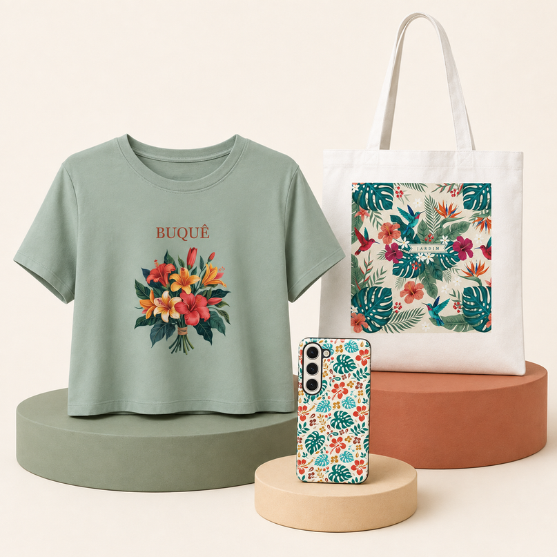 Pack Floral Brésil — crop top, tote bag et coque