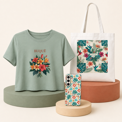 Pack Floral Brésil — crop top, tote bag et coque
