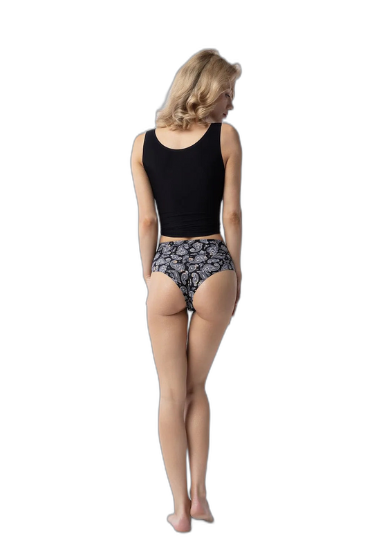 Culottes Taille Haute à Motif Paisley Noir & Blanc — vue 3