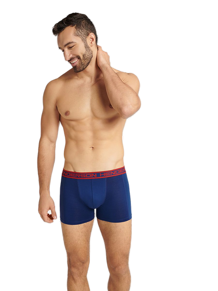 Maillot de bain homme bleu marine à taille rouge
