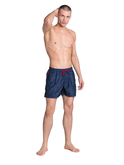 Short de bain homme bleu marine à cordon rouge