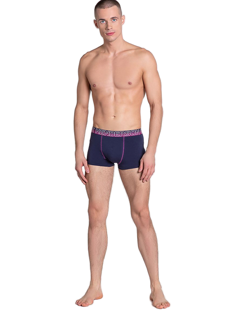 Maillot de bain homme bleu marine à liseré rose