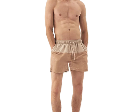 Short de bain homme beige inspiré du style brésilien, évoquant les plages tropicales et la nature luxuriante, avec une coupe décontractée et élégante. Parfait pour les journées en bord de mer, conçu avec des motifs subtils qui rendent hommage à la culture festive et ensoleillée du Brésil.