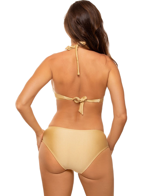 Maillot 1 pièce brésilien jaune doré halter à découpes