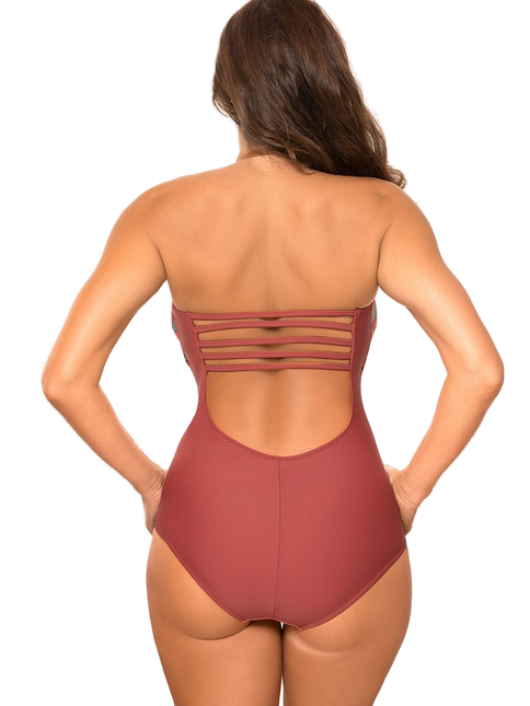 Maillot 1 pièce brésilien rayé multicolore