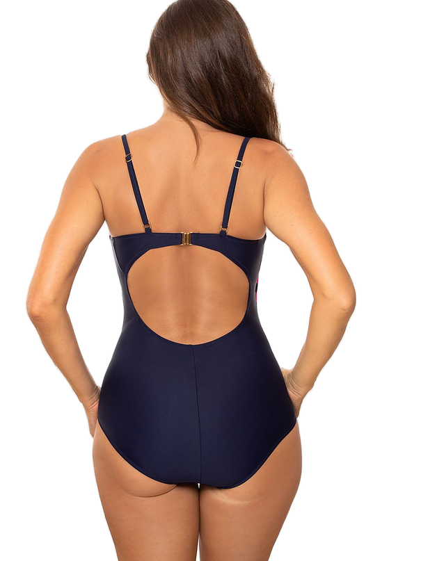 Maillot 1 pièce brésilien drapé rayé multicolore