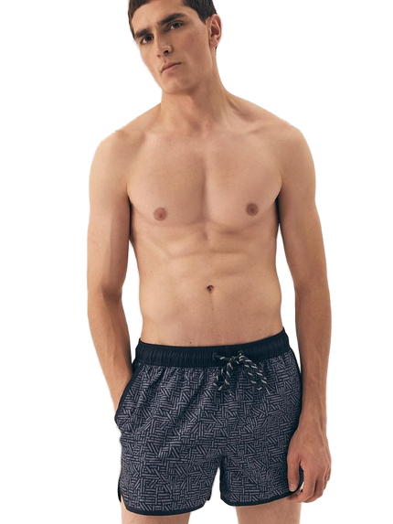 Maillot de bain homme bleu marine à motifs géométriques