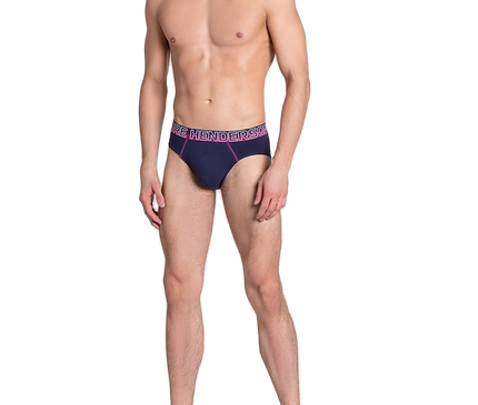 Maillot de bain homme bleu marine à ceinture fuchsia