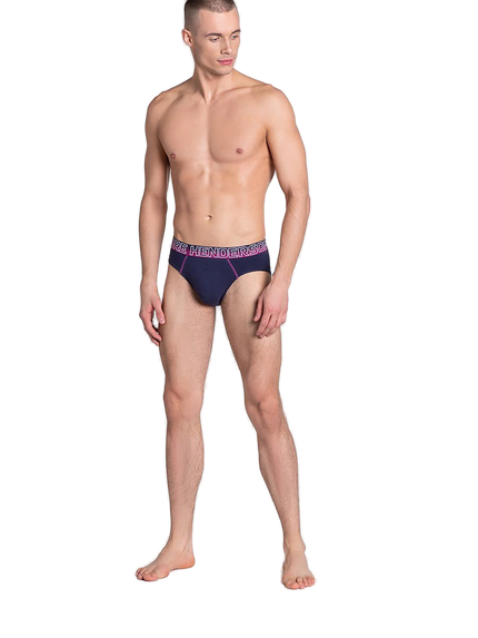 Maillot de bain homme bleu marine à ceinture fuchsia