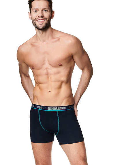 Maillot de bain homme bleu marine à ceinture turquoise