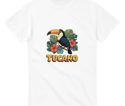 T-shirt Brésil tropical — Toucan & hibiscus — Blanc